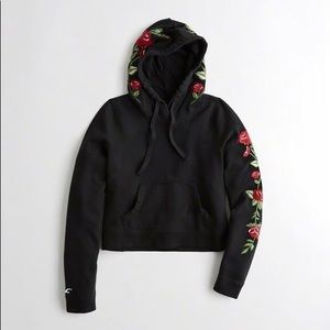 Black Rose Embroidered Cropped Hoodie